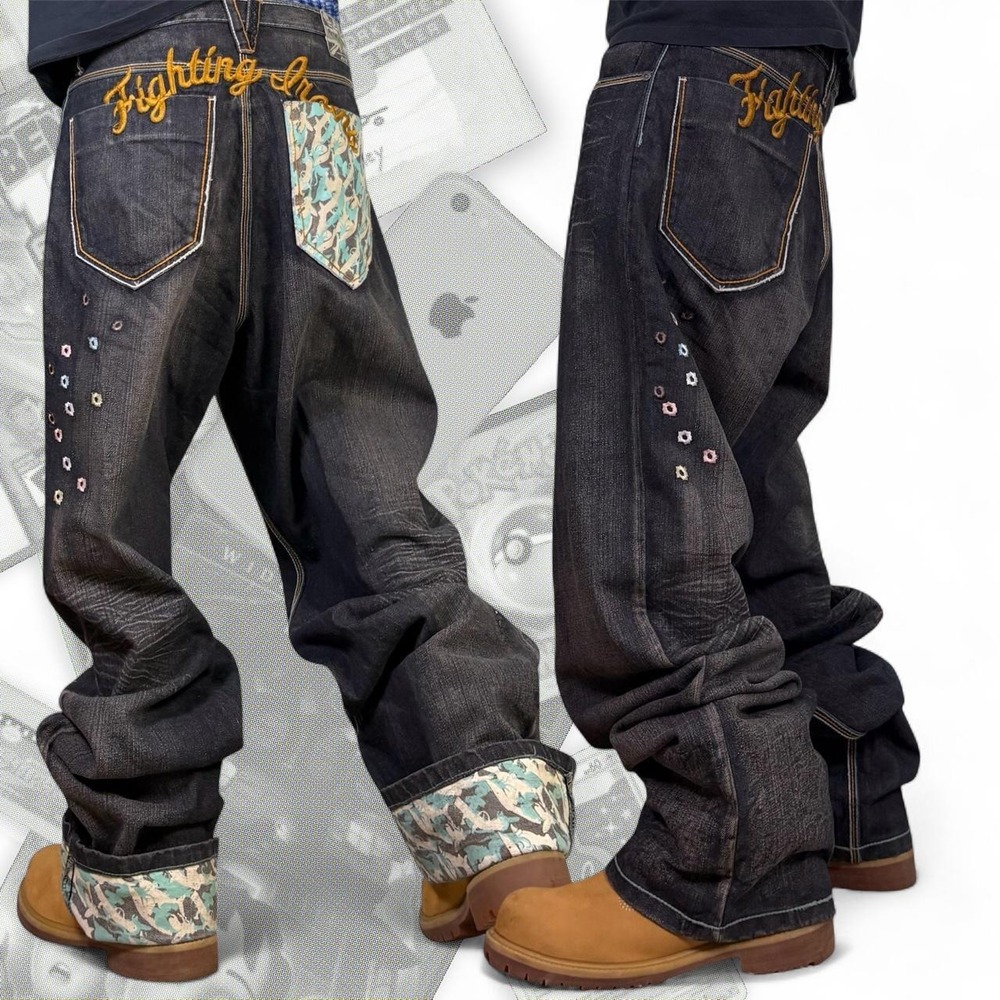 Artful Dodger Vintage Y2K Graphic Bullet Hole Baggy Wide Leg Jeans 36